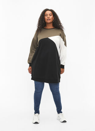 Long sweatshirt with colorblock pattern, Kalamata Color B. , Model image number 2