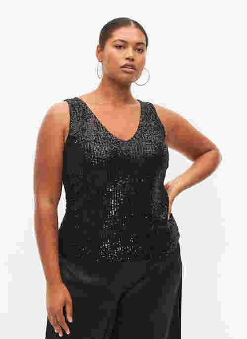 Sleeveless sequin top with v-neck