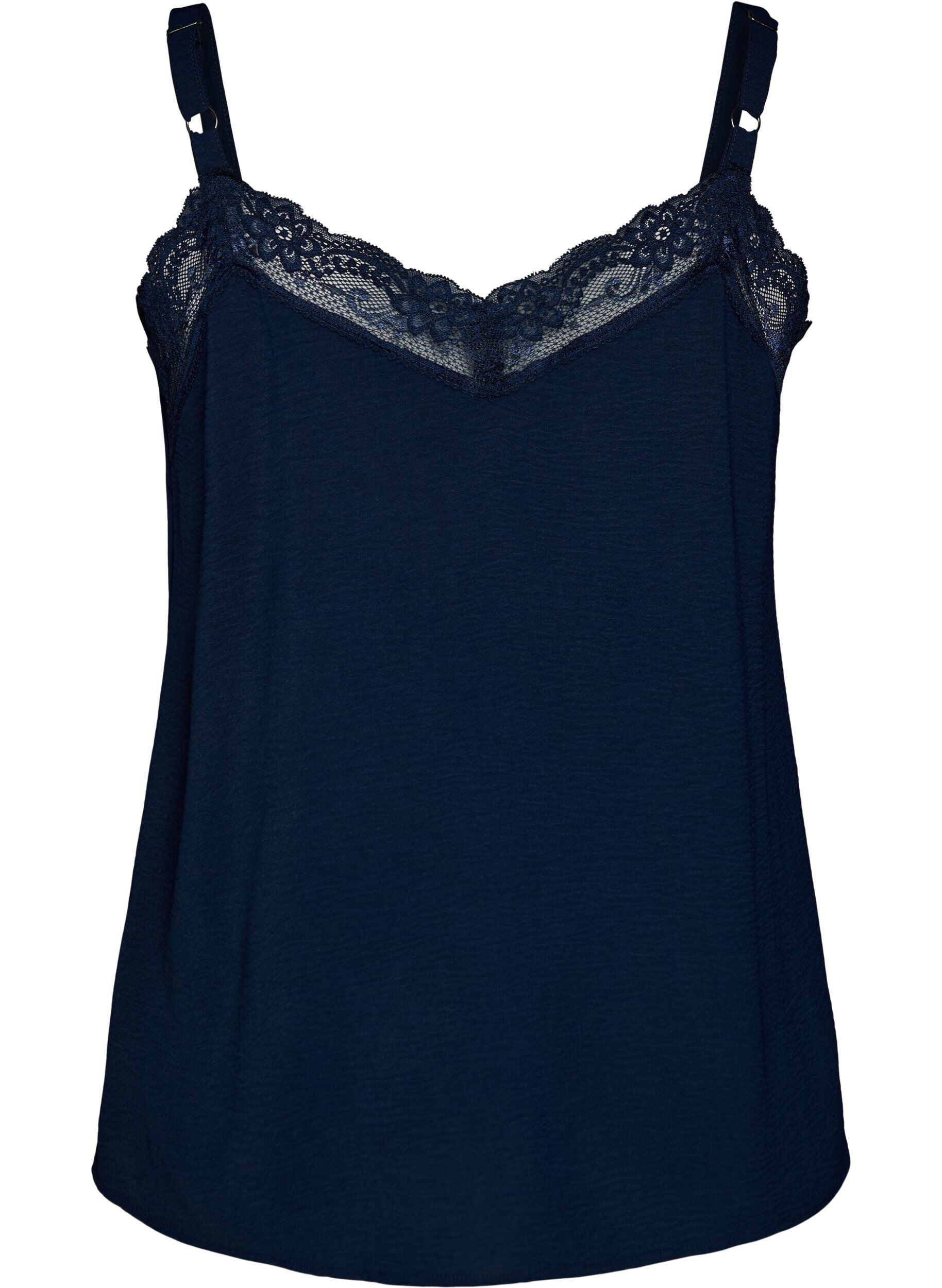 Zizzifashion Cami top with a V-neck and lace trim, Blue, Packshot image number 1
