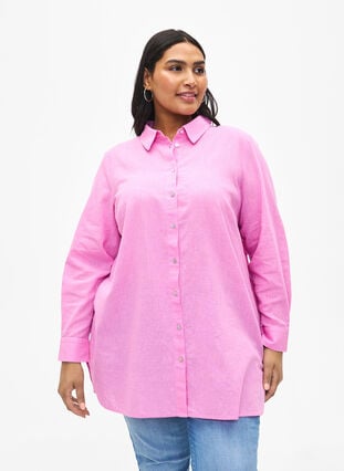 Long shirt in linen and cotton, Rosebloom, Model image number 0