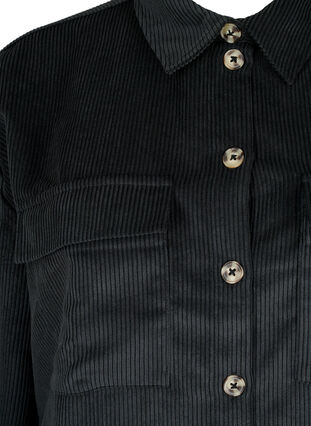 Long sleeve velvet shirt with chest pockets, Black, Packshot image number 2