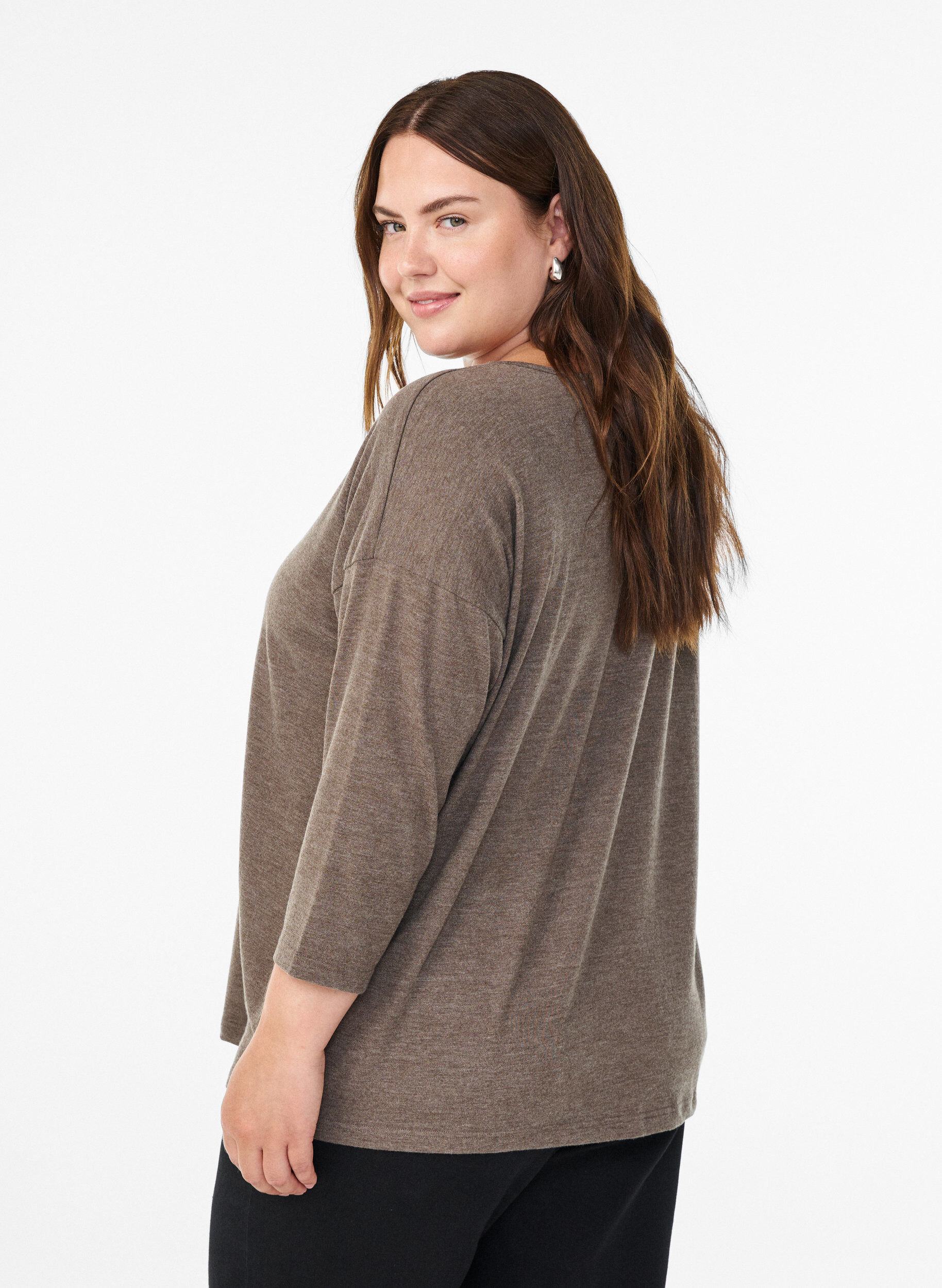 ZizzifashionJersey blouse with 3/4 sleeves, Brown, Model image number 2