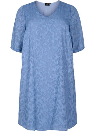 Short-sleeved dress with structure, Coronet Blue, Packshot image number 0