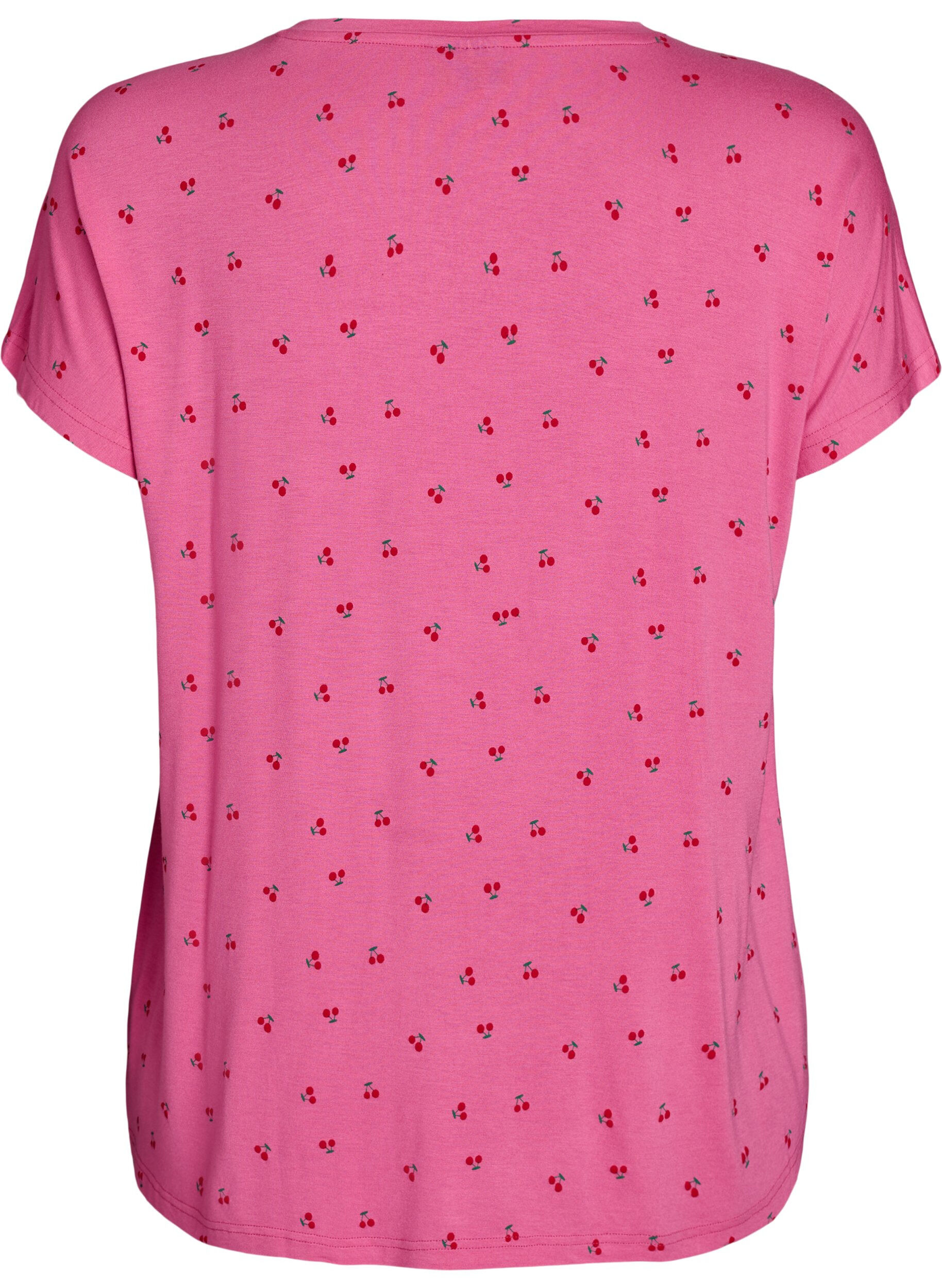 Zizzifashion Pyjama T-shirt in viscose with all-over print, Pink, Packshot image number 1