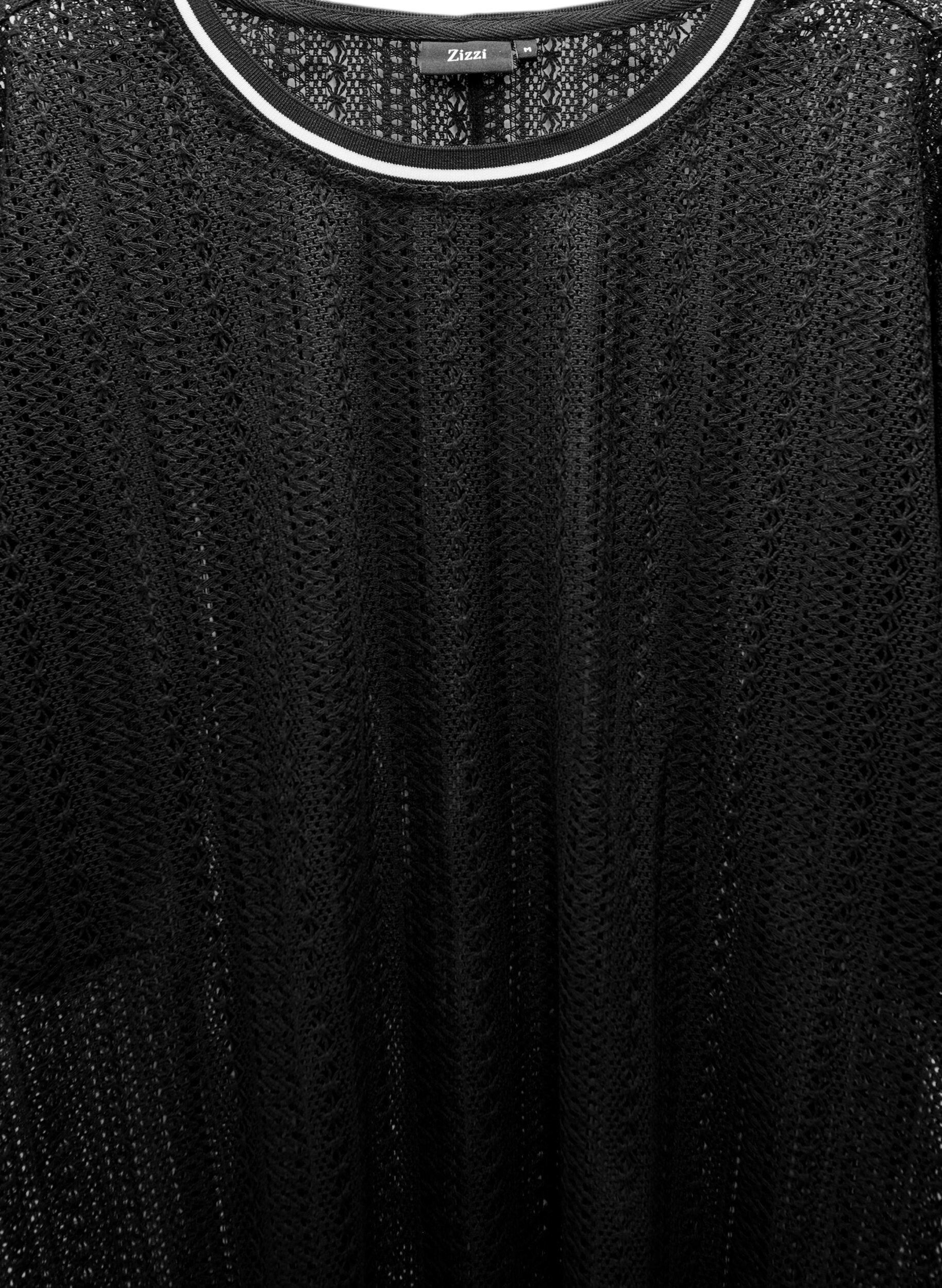 Zizzifashion Midi dress with openwork pattern and short sleeves, Black, Packshot image number 2