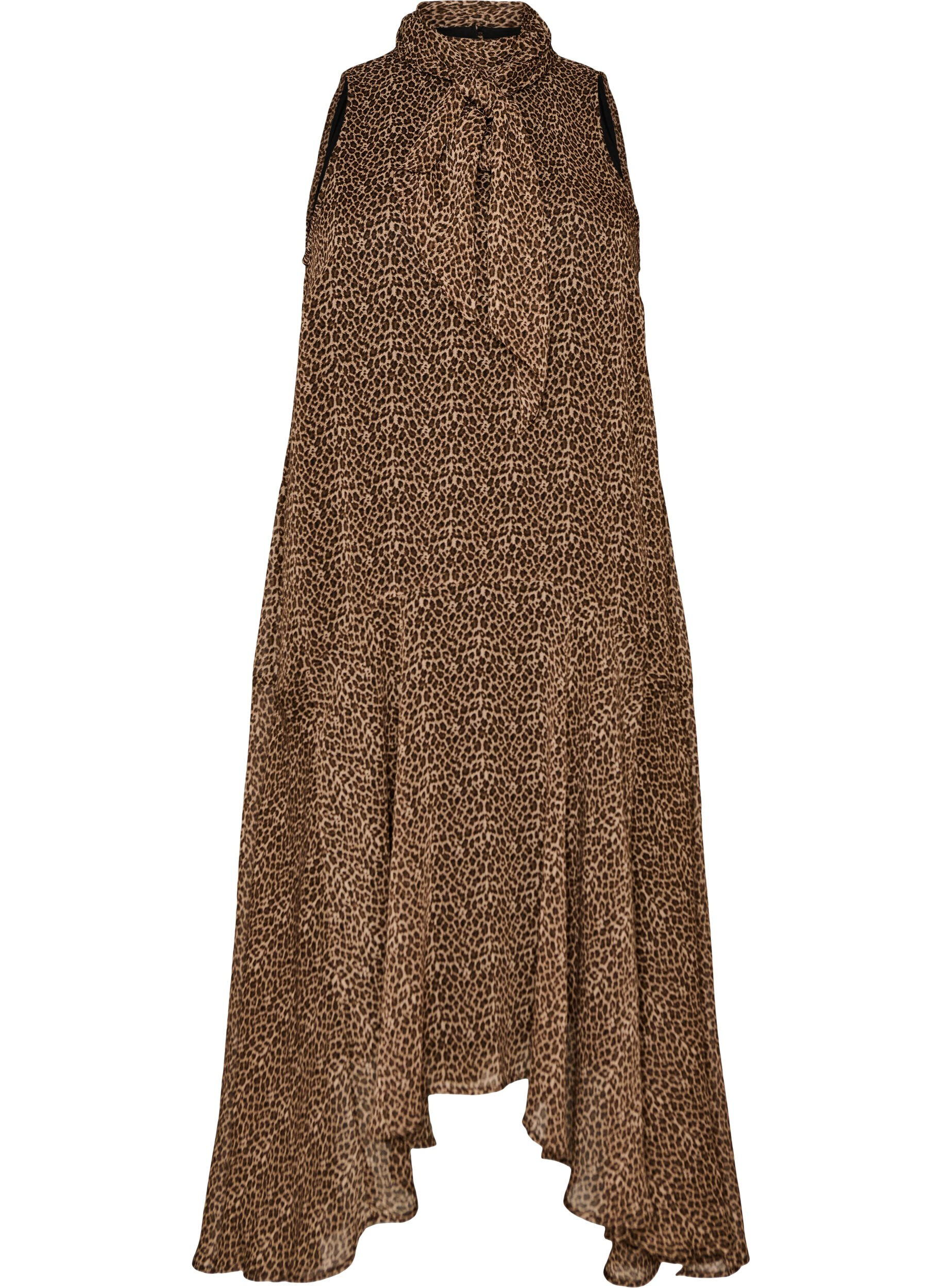 ZizzifashionMidi dress in chiffon with leopard print and a tie-waist, Brown, Packshot image number 0