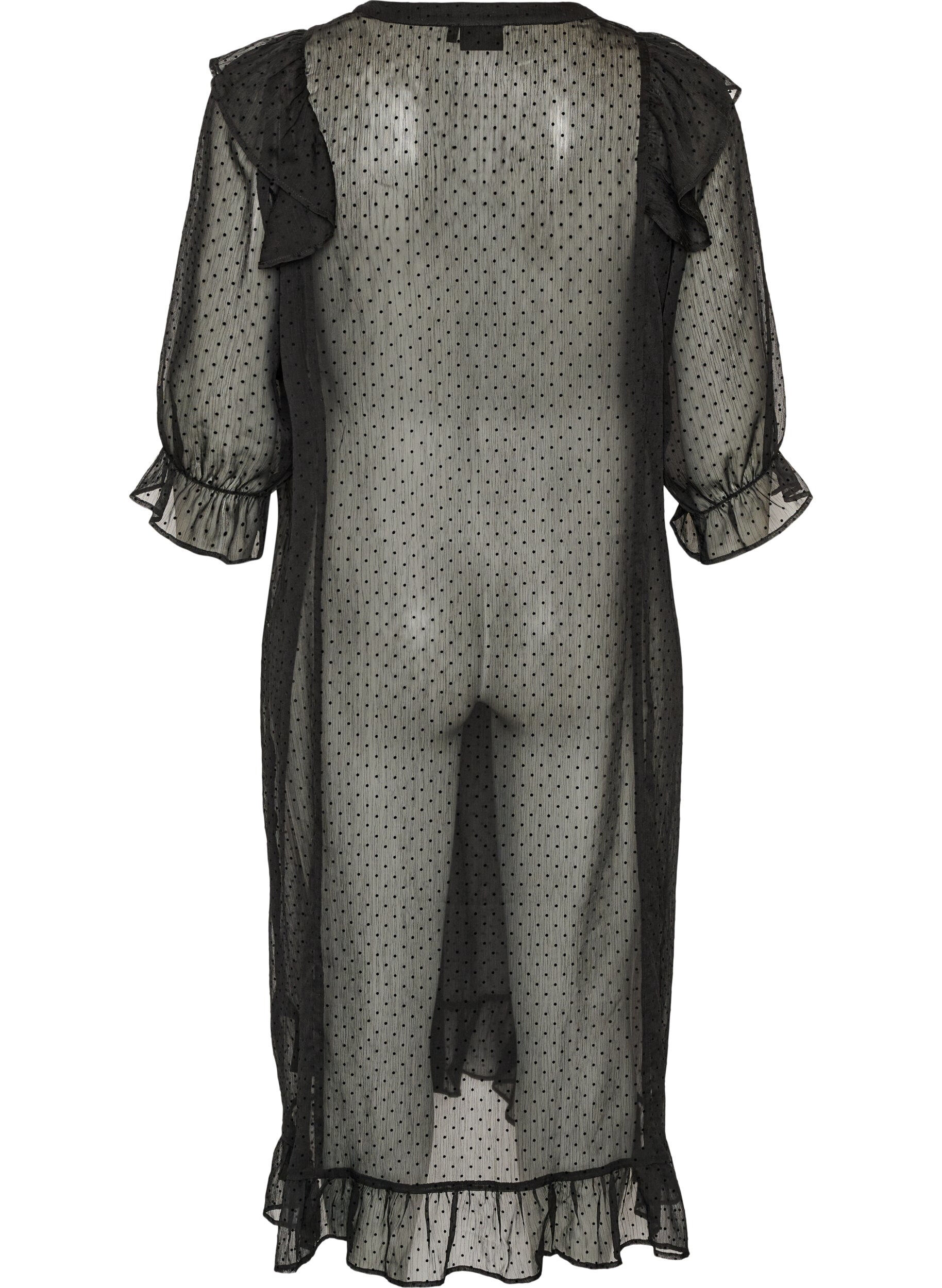 ZizzifashionMidi dress in a lightweight, sheer fabric with dots and ruffles, Black, Packshot image number 1