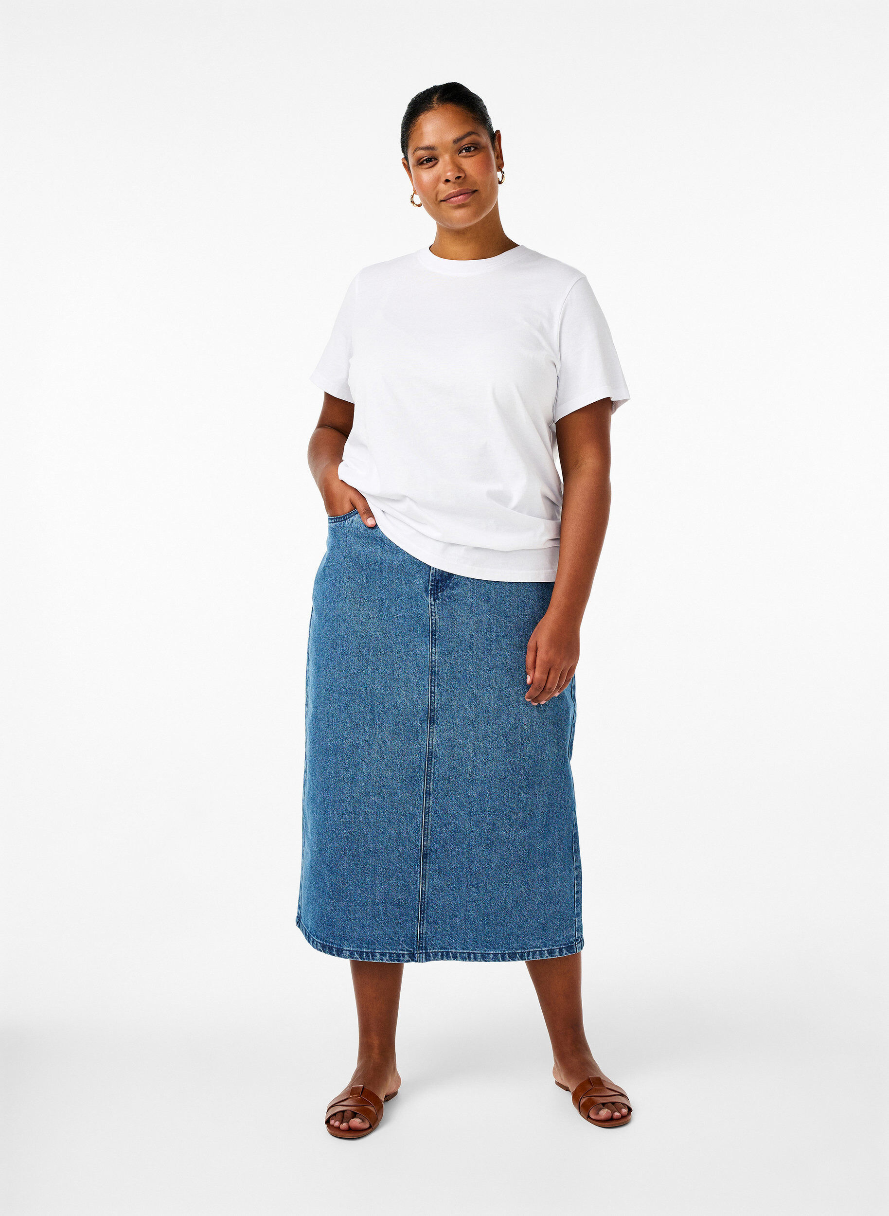 Zizzifashion Basic cotton t-shirt with a round neck, White, Model image number 1