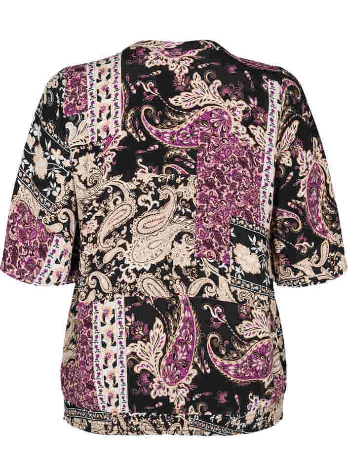 Viscose blouse with paisley print and smock, Black Patchwork AOP, Packshot image number 1