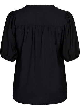 Viscose blouse with puff sleeves and ruffles, Black, Packshot image number 1