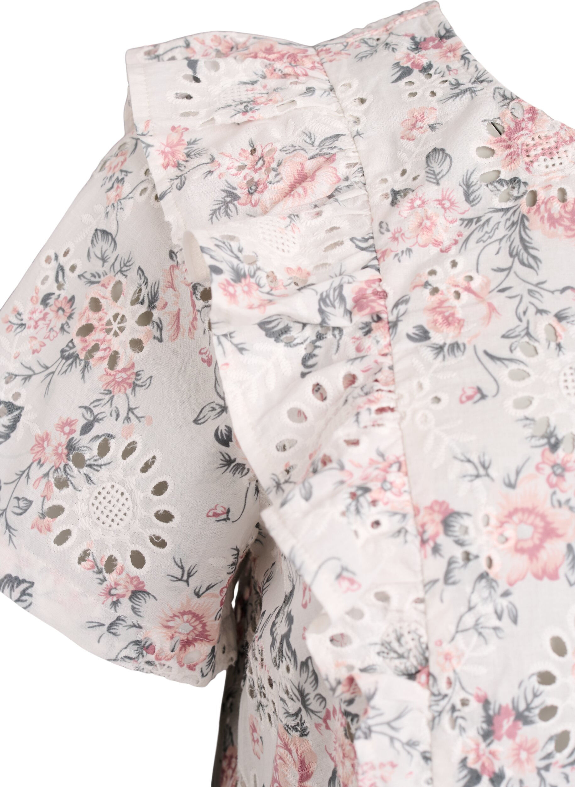 ZizzifashionCotton blouse with broderie anglaise and ruffles, Red, Packshot image number 3