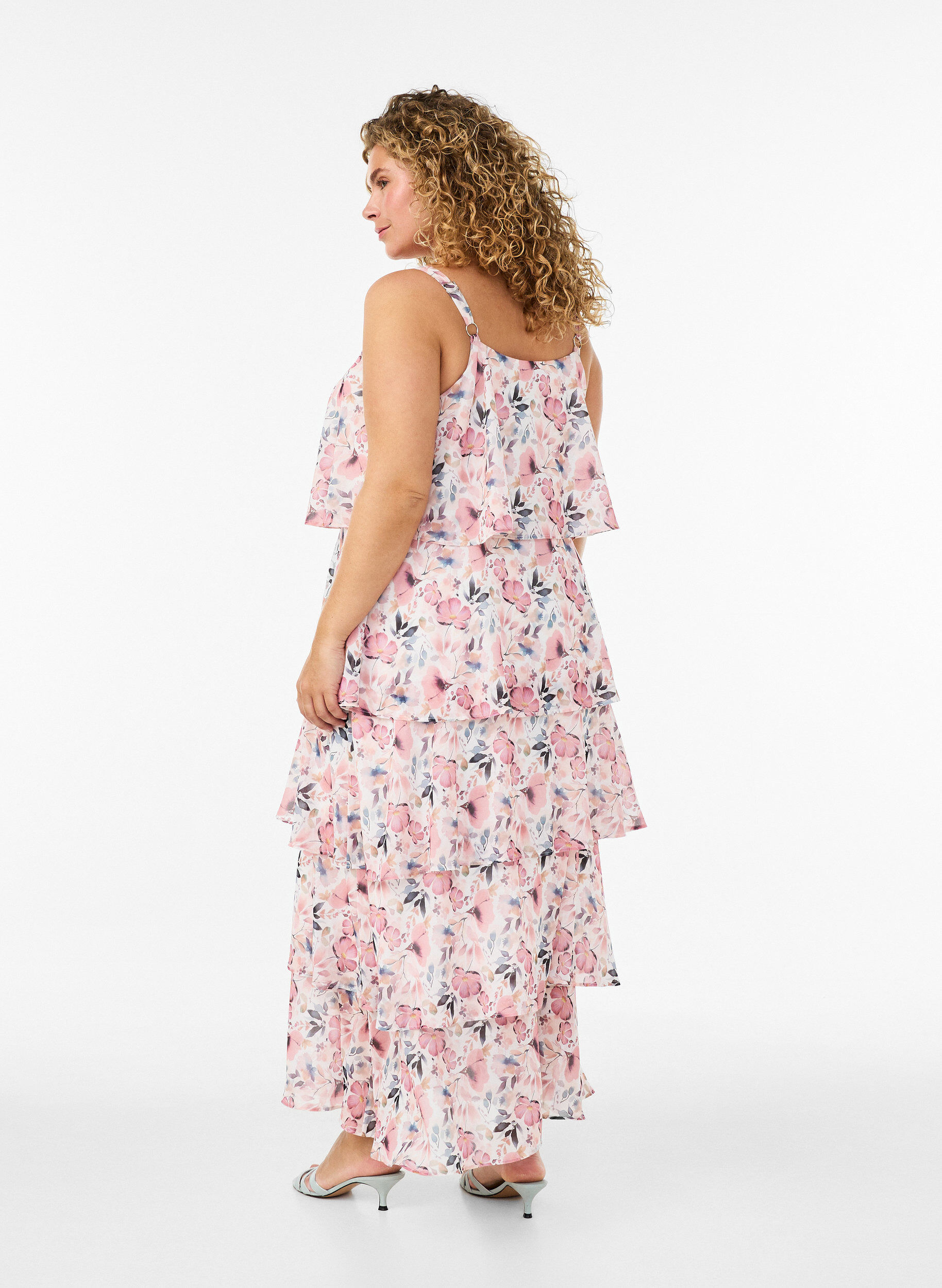 ZizzifashionMaxi dress with ruffle layers and detachable cape, White, Model image number 4