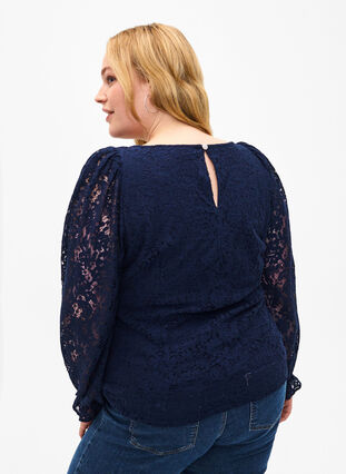 Lace blouse with long sleeves, Navy Blazer, Model image number 1