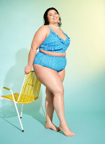 Extra high waist bikini bottom with floral print, Blue Flower Print, Image image number 0