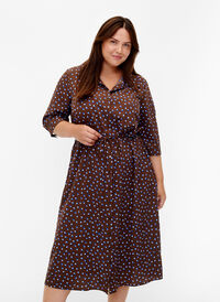 FLASH - Shirt dress with dots, Chicory Coffee AOP, Model