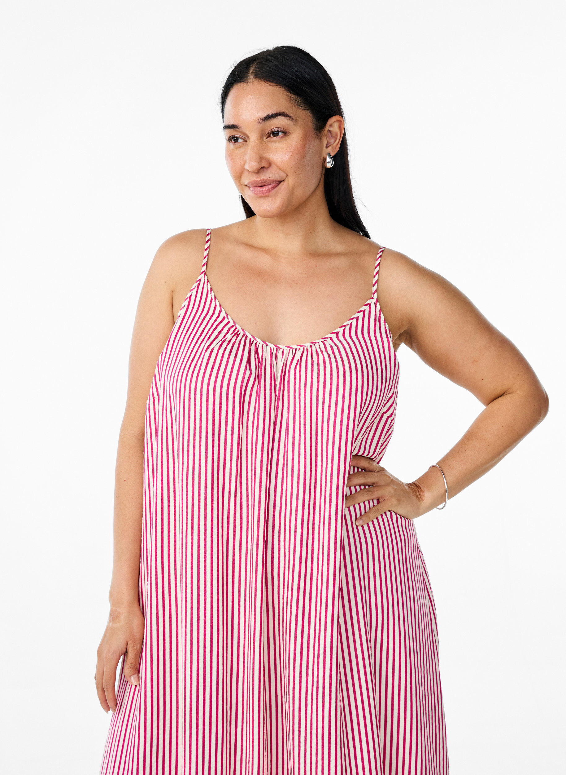 ZizzifashionSummer dress with stripes and A-line shape, Pink, Model image number 2