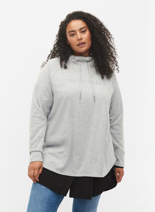 Sweatshirt with high collar, Light Grey Melange, Model image number 0