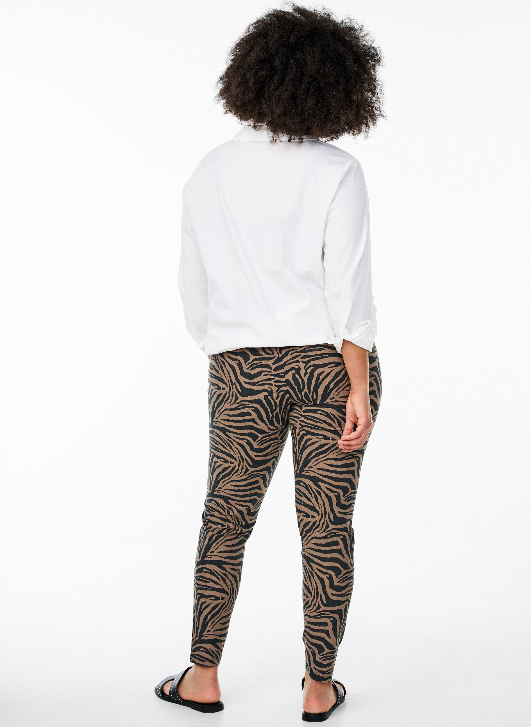 Zizzifashion Viscose leggings with zebra print, Brown, Model image number 2