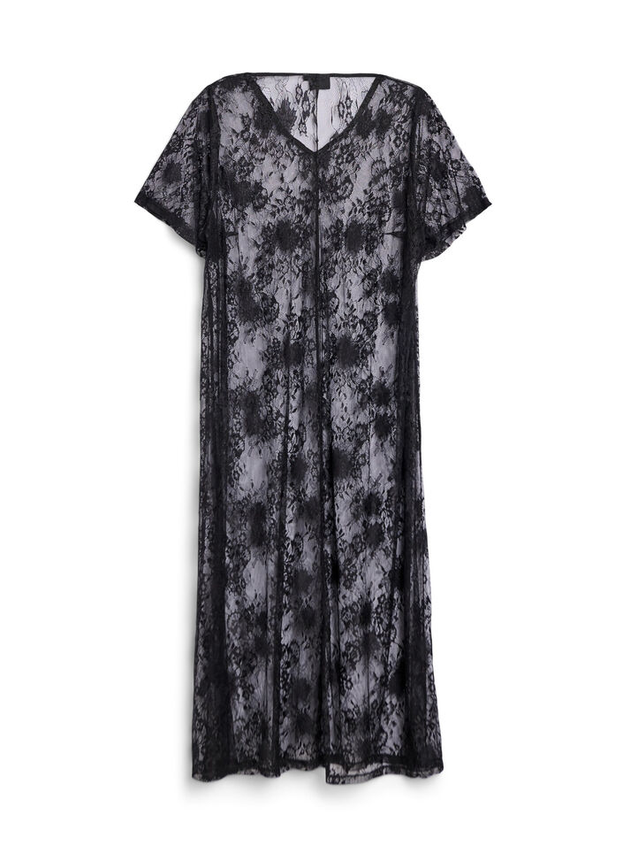 Midi-length lace dress with A-line shape, Black, Packshot image number 1