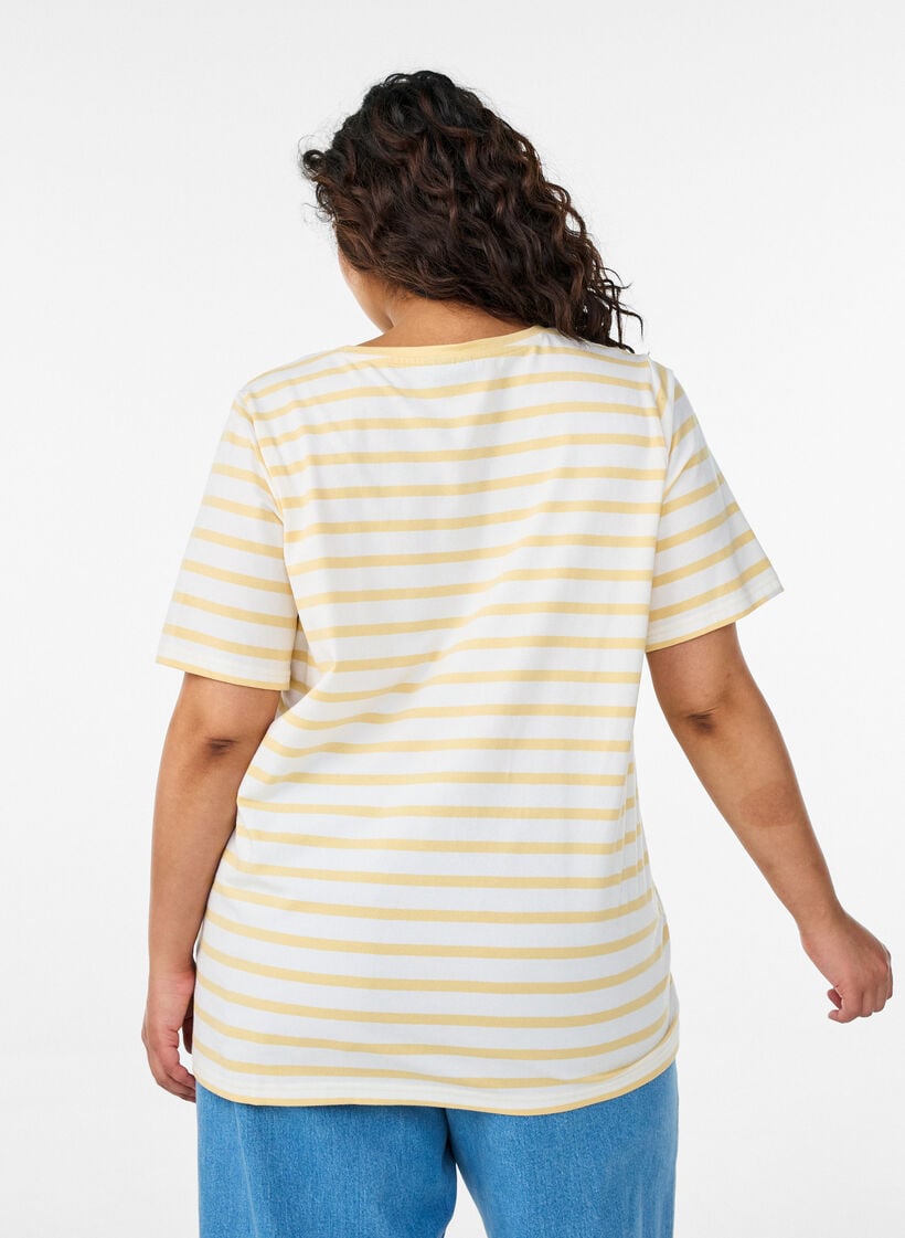 Striped T-shirt in organic cotton, Yellow, Model image number 2