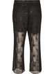 Mesh trousers with floral embroidery and sequins, Black, Packshot image number 1