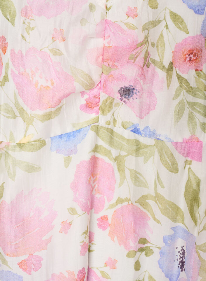 Floral empire line dress with a wide V-neck, White, Packshot