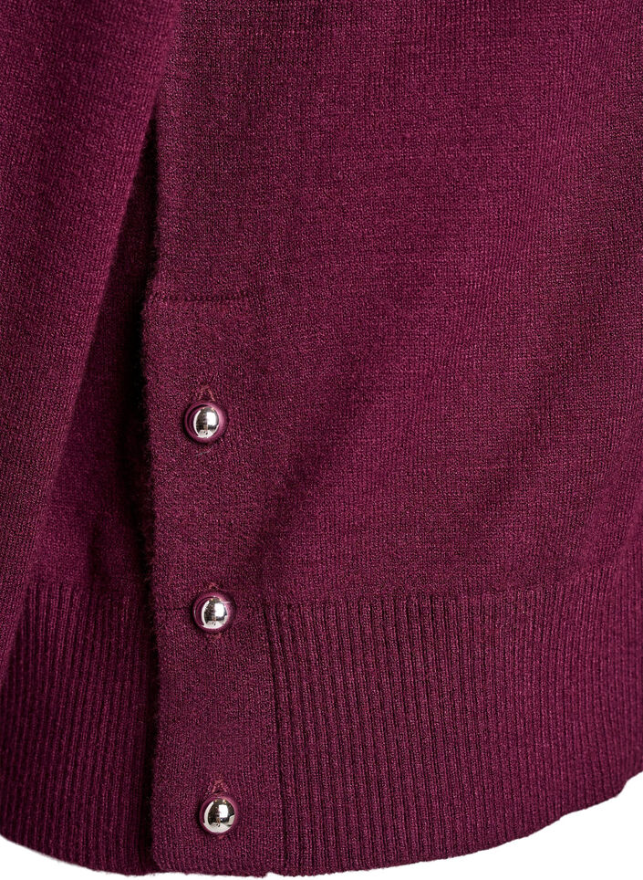 Knitted blouse with turtleneck and side buttons, Dark Bordeaux, Packshot image number 3