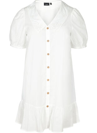 Cotton shirt dress with balloon sleeves, Bright White, Packshot image number 0