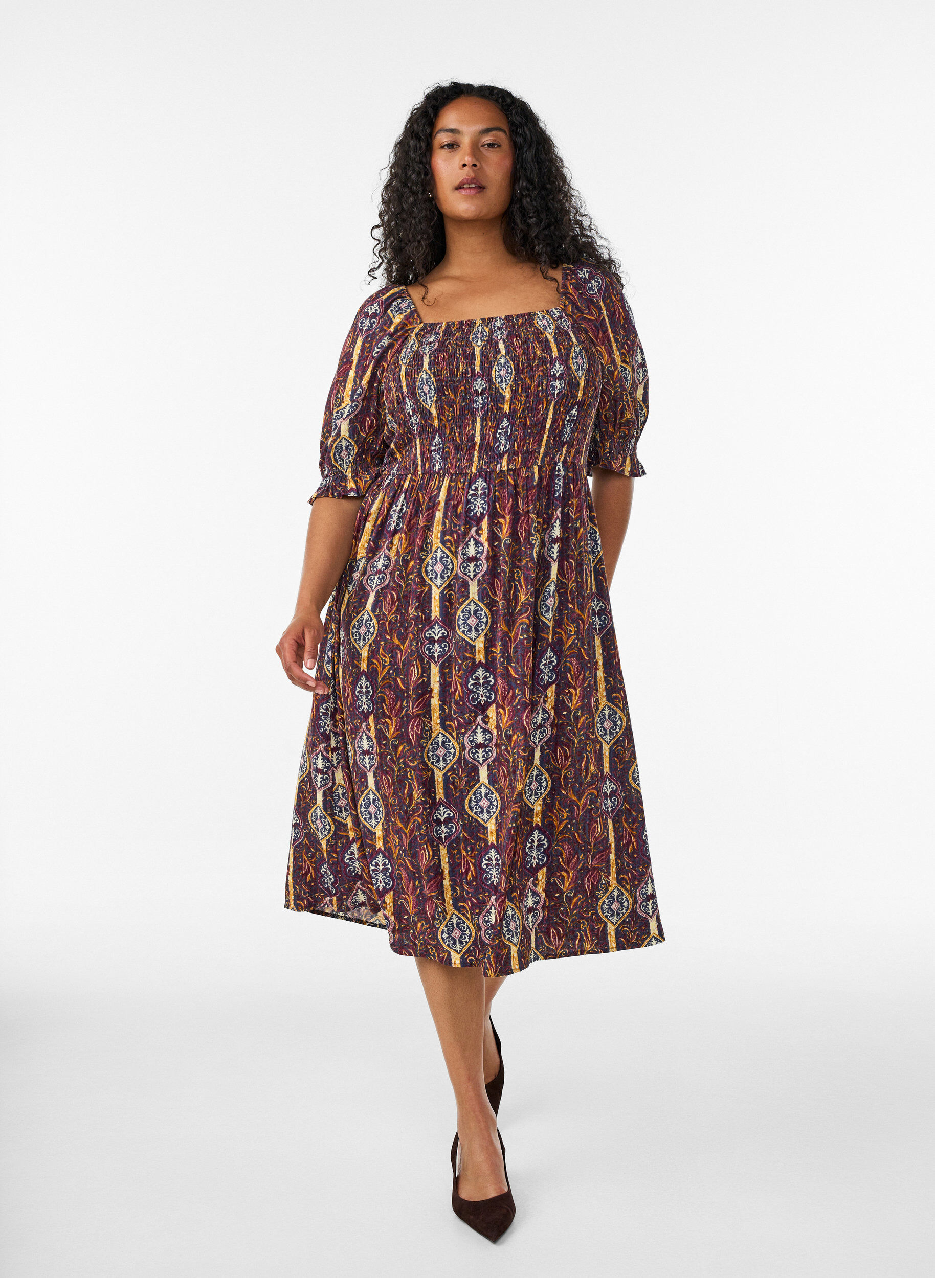 ZizzifashionSummer dress in viscose with paisley print, Purple, Model image number 0