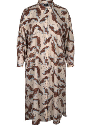 Patterned midi dress with buttons, Camouflage AOP, Packshot image number 0