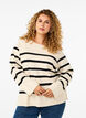 Striped knitted blouse with round neck, Birch w. Black, Model image number 0