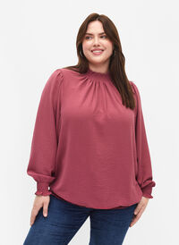 Solid color smock blouse with long sleeves, Dry Rose, Model