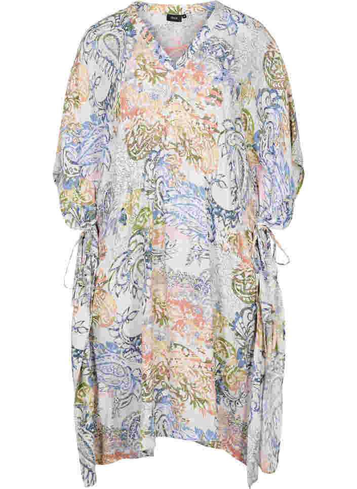 Printed viscose dress with drawstring, White Paisley AOP, Packshot image number 0