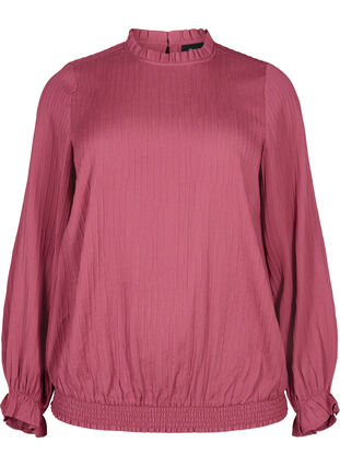 Smock blouse with ruffles and texture, Dry Rose, Packshot image number 0