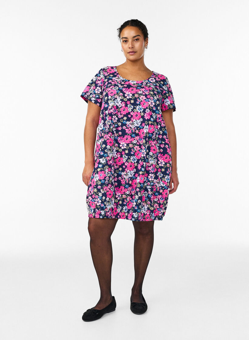 Short-sleeved cotton dress with print, Blue, Model image number 1