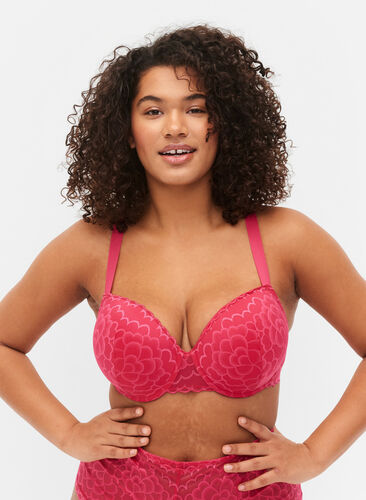 Padded bra with lace and underwire - Pink - Sz. 85E-115H - Zizzifashion