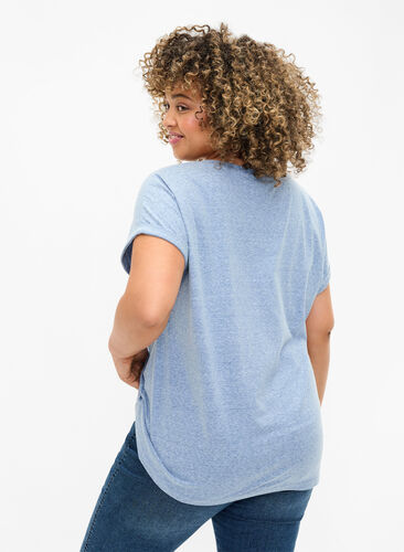Melange t-shirt with short sleeves, Moonlight Blue Mel. , Model image number 1