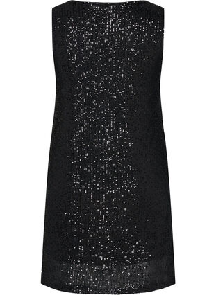 Sleeveless sequin dress with v-neck, Black, Packshot image number 1