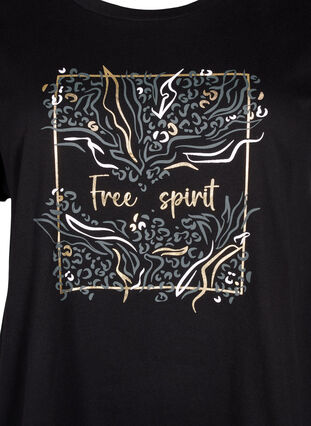 Organic cotton T-shirt with gold print, Black W. Free, Packshot image number 2