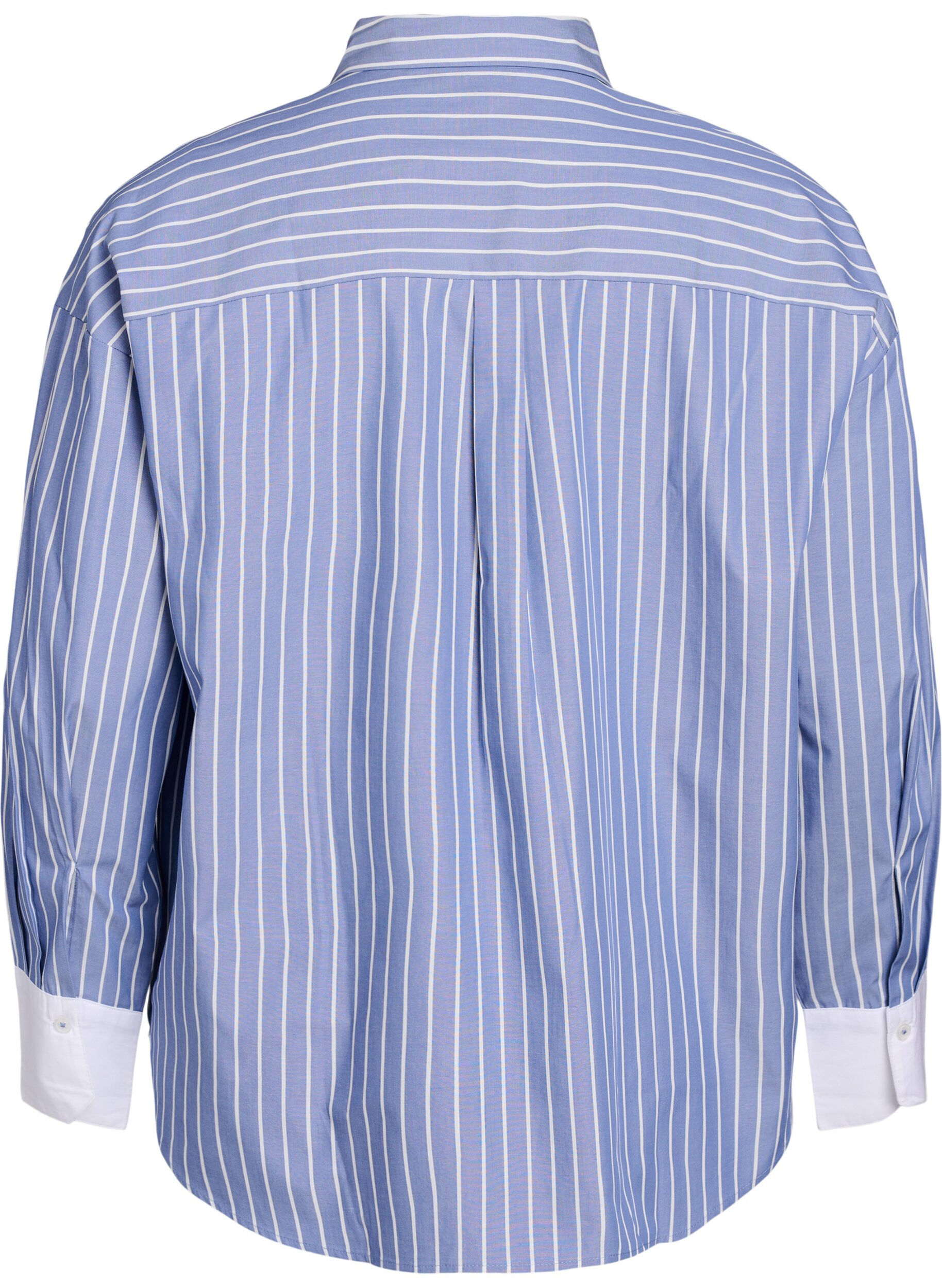 Zizzifashion Striped shirt with contrast cuffs, Blue, Packshot image number 1
