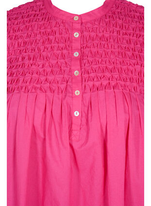 Cotton blouse with 3/4 sleeves and smock, Fuchsia Purple, Packshot image number 2