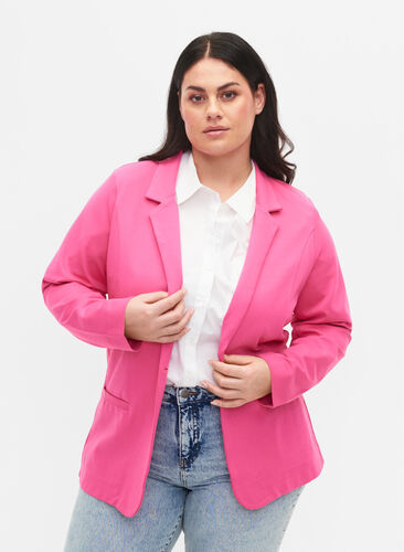 Simple blazer with button, Shocking Pink, Model image number 0