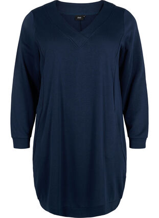 Sweatshirt dress with v-neckline, Navy Blazer, Packshot image number 0