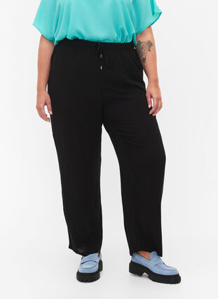 	 Viscose trousers with drawstring, Black, Model image number 2