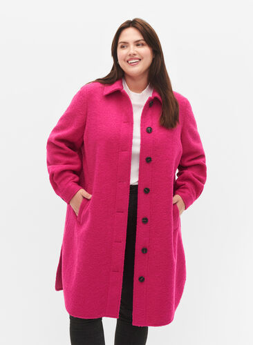 Long shirt jacket in bouclé look, Fuchsia Red, Model image number 0