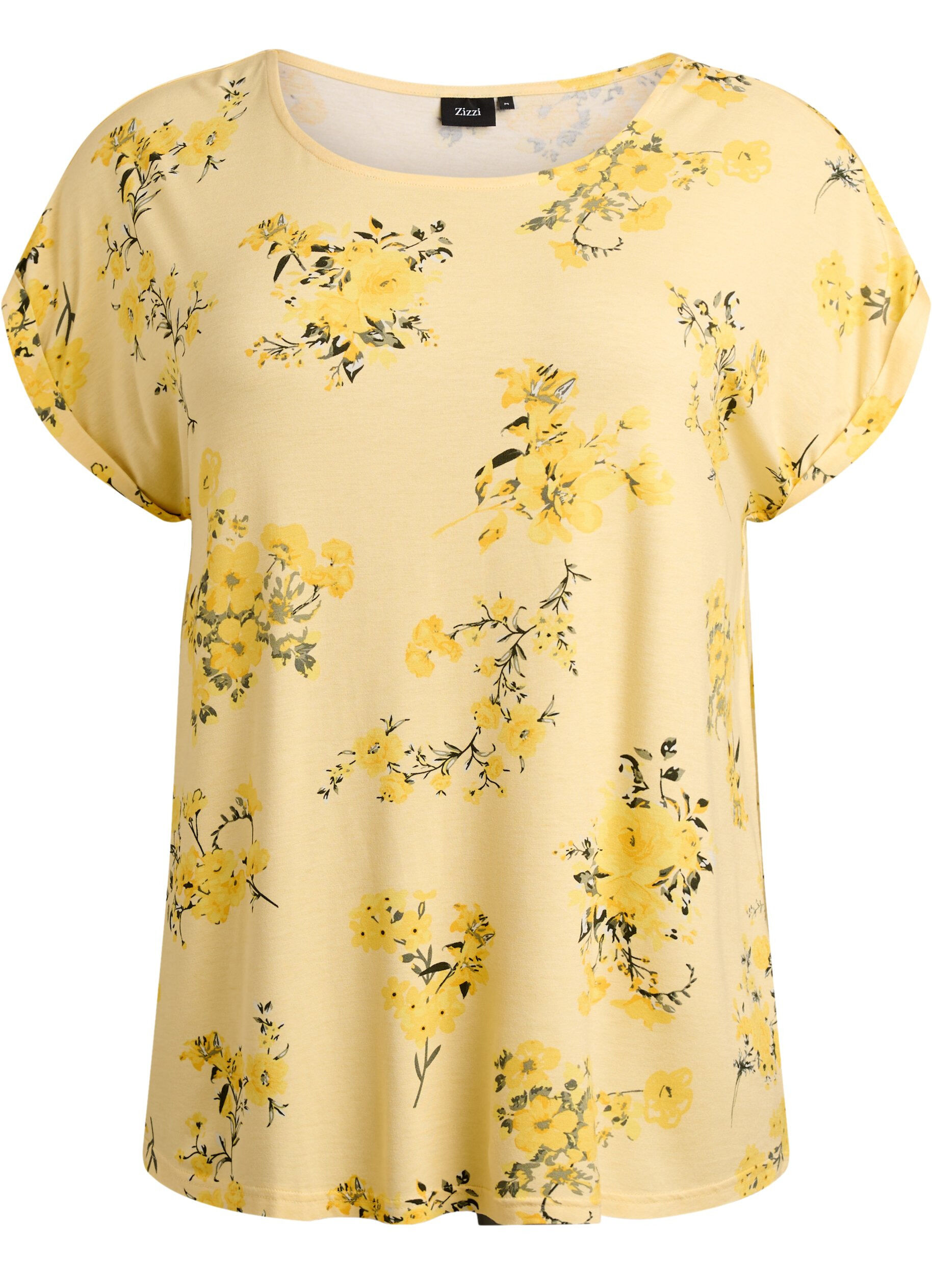 Zizzifashion T-shirt with floral print, Yellow, Packshot image number 0