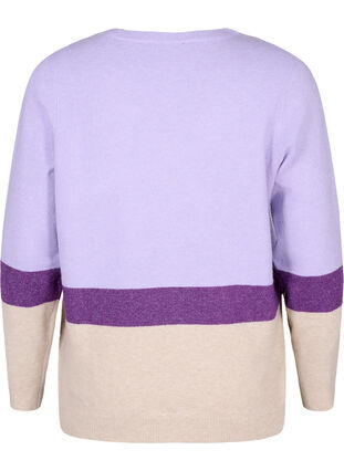 Striped knitted jumper with round neckline, Lavender Comb, Packshot image number 1