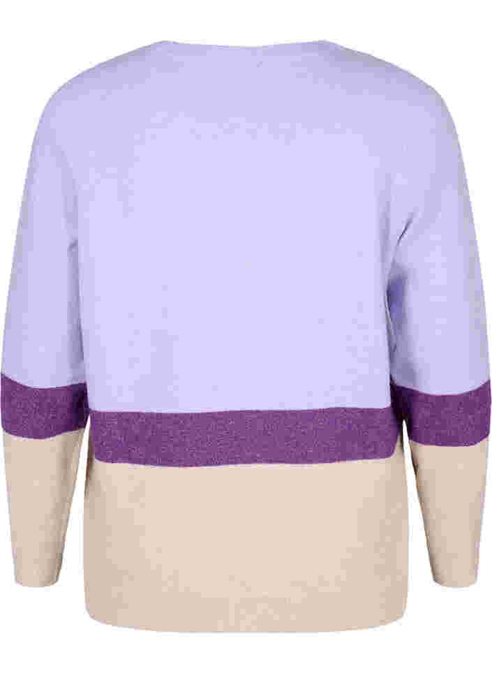 Striped knitted jumper with round neckline, Lavender Comb, Packshot image number 1