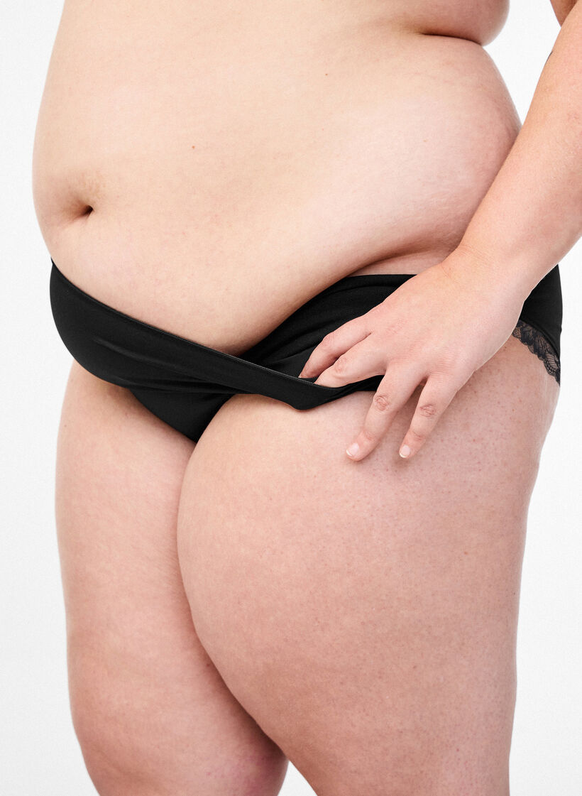 Cotton panties with an inside pocket and lace, Black, Model image number 0