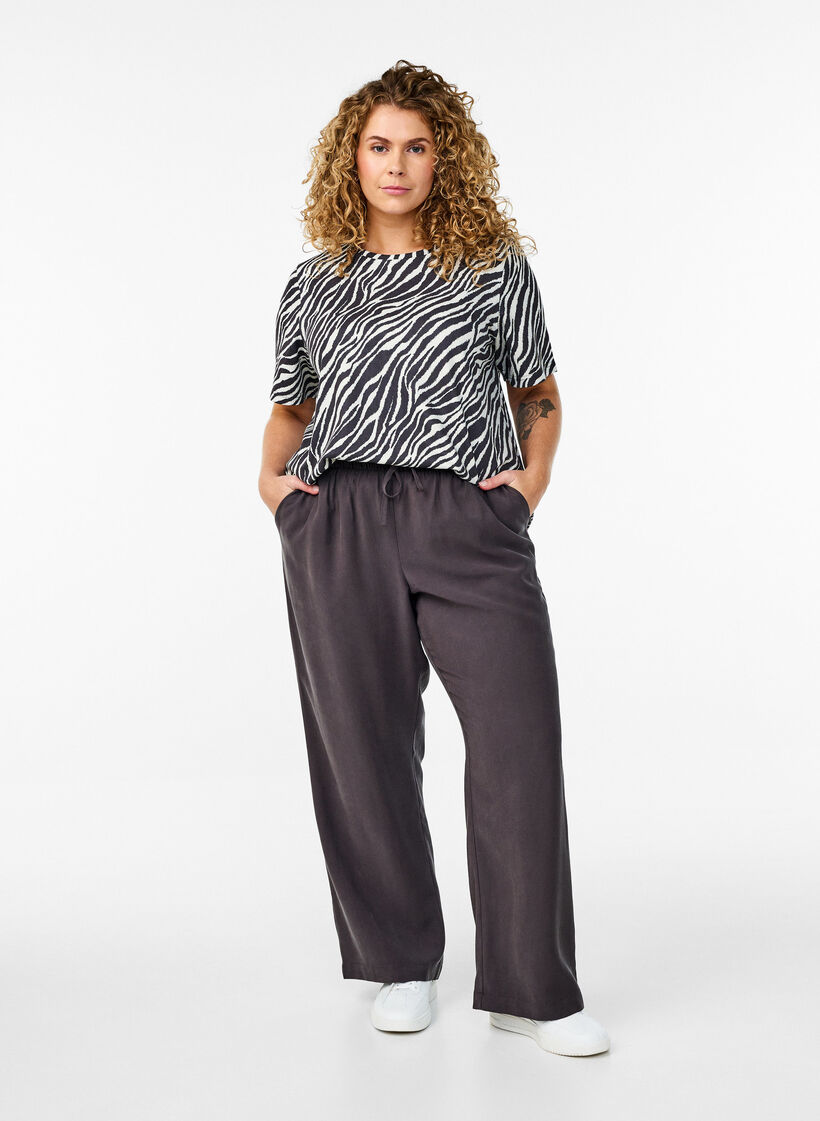 FLASH - Viscose trousers with elasticated waistband, Dark Grey, Model image number 0
